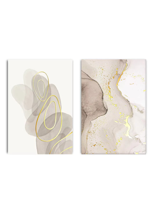 Szary Kształty Złoty Zestaw 2 Plakatów 50x70cm